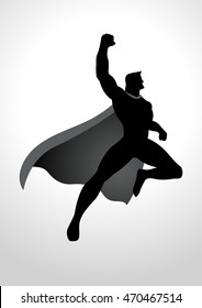 Cartoon silhouette of a superhero flying