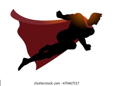 Cartoon silhouette of a superhero flying