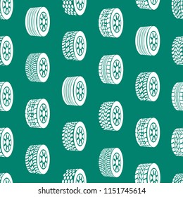 Cartoon Silhouette Tire or Wheel Seamless Pattern Background Car Concept Element Flat Design Style Different Types. Vector illustration