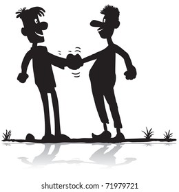 Cartoon silhouette two men shaking hands