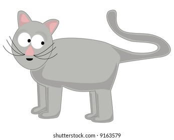 Cartoon silly gray cat with tail in motion - Vector