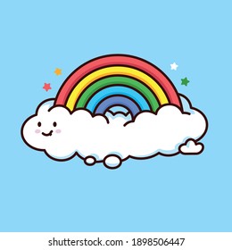 Cartoon Silly Rainbow Cute and Funny Cloud Mascot