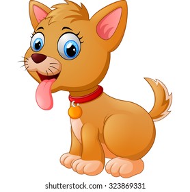 Cartoon silly sitting dog with red collar