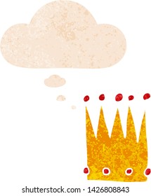 caricatura simple corona con burbuja de pensamiento en un estilo retro angustiado estridente