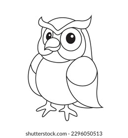 Cartoon simple cute Owl black and white line drawing for coloring book