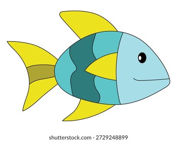Pescado simple de la historieta aislado en el fondo blanco