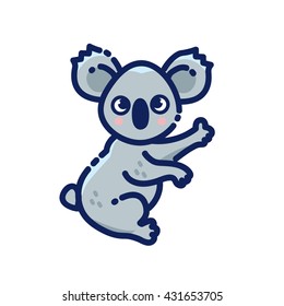 Cartoon simple flat illustration cute grey koala bear line art isolated on white background / vector eps 10
