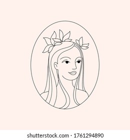 Cartoon simple illustration of woman face. Contour line illustration for  beauty salons, cosmetics. 