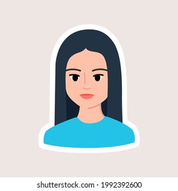 Cartoon simple illustration of woman face. Contour line illustration for beauty salons, media, game.