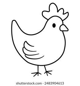 cartoon simple Line sketch chicken outline in black and white, Coloring Book Material.