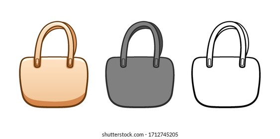 Cartoon, simple and outline style textile wide ecobags set isolated illustration. White background, vector.