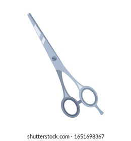 Cartoon simple scissors. Beauty salon tool. Hairdresser equipment vector illustration for icon, stamp, label, certificate, brochure, leaflet, poster, coupon or banner decoration