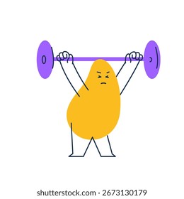 Cartoon simple shape character doing weight training for design.