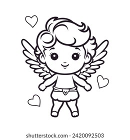 Cartoon simple vector cupid. Flat coloring book design on white background