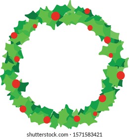 Cartoon Simple Vector Wreath Christmas Decoration With Berries