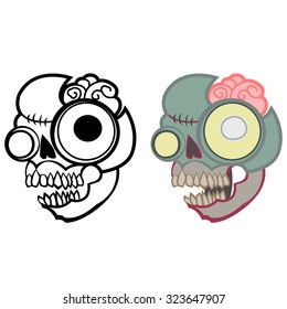 Cartoon simple zombie head. Vector illustration. Halloween art.