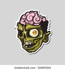 Cartoon simple zombie head. Vector illustration. Halloween art.