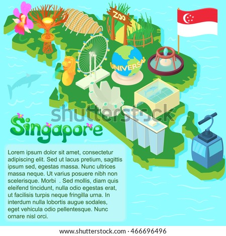 Cartoon Singapore map. Universal Singapore map to use for web and mobile UI, set of basic Singapore elements isolated vector illustration