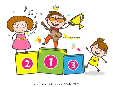 Cartoon Singers and Kid Celebrating Vector Concept