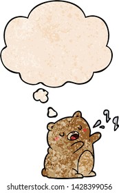 cartoon singing bear with thought bubble in grunge texture style