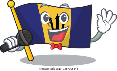 cartoon Singing flag barbados while holding the mic