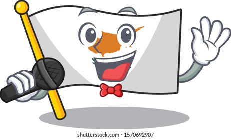 cartoon Singing flag cyprus while holding the mic