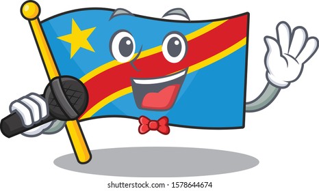 cartoon Singing flag democratic republic while holding a microphone