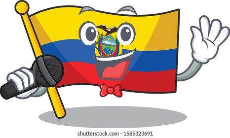 cartoon Singing flag ecuador while holding a microphone