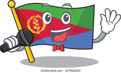 cartoon Singing flag eritrea while holding a microphone