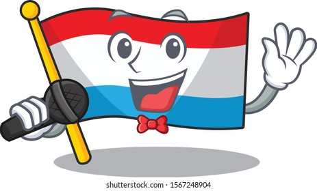 cartoon Singing flag luxembourg while holding the mic