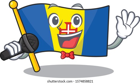 cartoon Singing flag madeira while holding a microphone