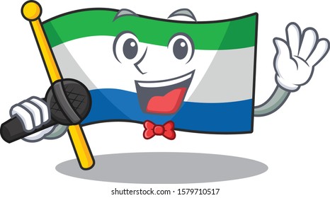 cartoon Singing flag sierra leone while holding a microphone