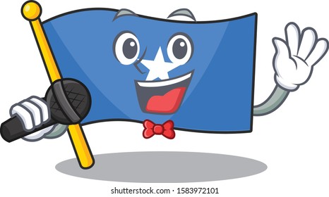 cartoon Singing flag somalia while holding a microphone