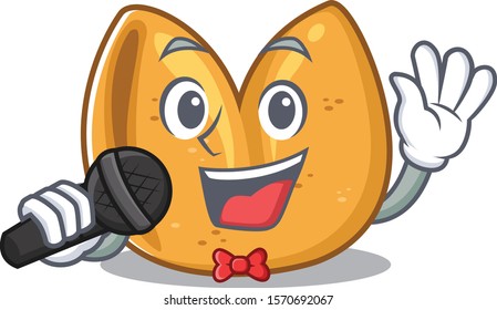 cartoon Singing fortune cookie while holding the mic
