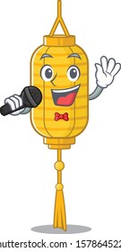 cartoon Singing lamp hanging while holding a microphone