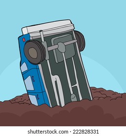 Cartoon of single car stuck in pile of dirt