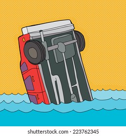 Cartoon Of Single Car Stuck In Water