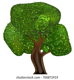Cartoon single deciduous tree isolated heart shaped tree on white background. Vector ilustration.