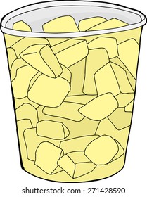 Cartoon of single plastic cup of cut pineapple chunks