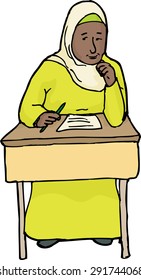 Cartoon of single student daydreaming