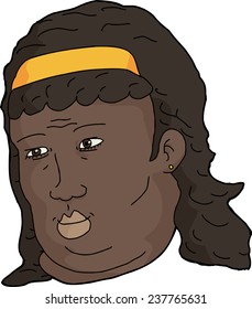 Cartoon of single woman with hair band over white
