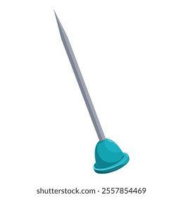 Cartoon sink plunger with long metal handle and blue rubber cup, ideal for unclogging drains