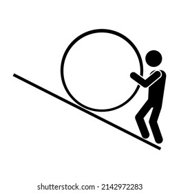 Cartoon sisyphus is pushing for concept design. Vector illustration. stock image.