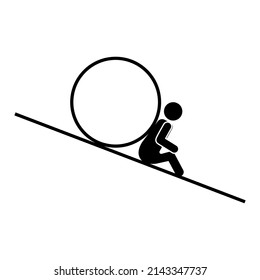 Cartoon sisyphus is pushing for concept design. Vector illustration. stock image.