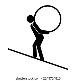 Cartoon sisyphus is pushing for concept design. Vector illustration. stock image. 