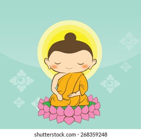 Cartoon Sithata Monk concentration green  background  Buddha Jayanti Vesak day