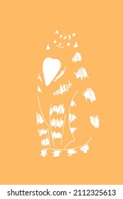 Cartoon sitting cat. Simple outline silhouette red cat. Pet kitten. Stock vector abstract illustration on a white background.