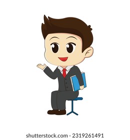 caricatura Sitting Chibi Office Pose