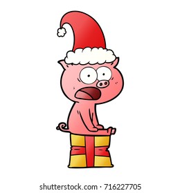 cartoon sitting christmas pig shouting
