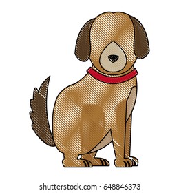 cartoon sitting dog with collar, pet family